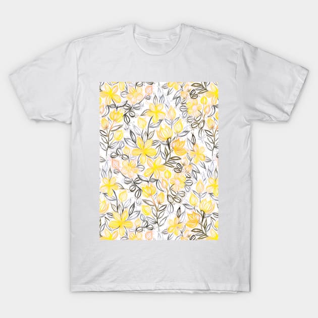 Sunny Yellow Crayon Striped Summer Floral T-Shirt by micklyn